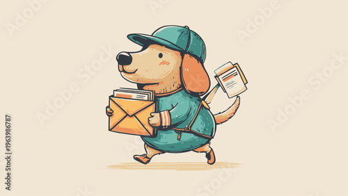 Charming Cartoon Postman Dog Delivering Mail with Enthusiasm