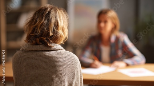 Family Law Attorney Meets Single Mother for Legal Consultation in Professional Setting With Documents and Childs Artwork Present