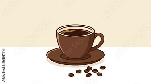 Brown Coffee Cup with Coffee Beans.