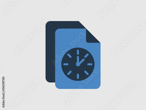 Tax History Icon – Document Record with Clock Symbol – Fintech Flat Vector UI