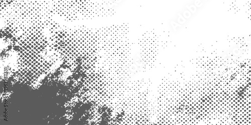 Seamless black and white grunge background featuring a geometric halftone dot pattern and world map vector texture for digital wallpaper art