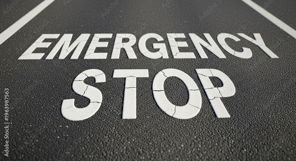 Fototapeta premium Emergency stop lane marking on asphalt road surface with visible paint texture and surrounding road lines. Emergency stop area indicated for driver safety in urgent situations.