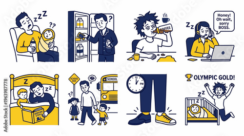 Funny Illustrations of Sleep Deprived New Parents and Exhaustion