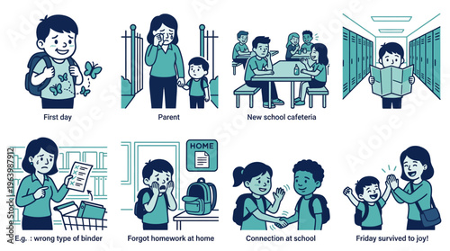 Back to School Challenges and Experiences Illustration Set for Students