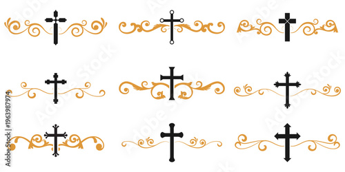 Bild auf Leinwand Christian cross victorian swirls vector for elegant church banners