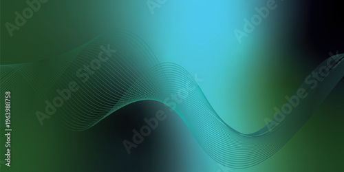 Bright azure, green and black glowing ribbons sweeping upward from a deep shadowed base across a subtle grainy textured backdrop with soft luminous highlights, modern abstract banner design.