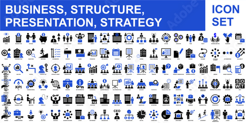 Business structure presentation strategy icon vector for corporate reports. Ideal for symbolizing logical workflow, smart steps, and team management.