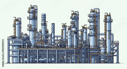 Detailed Illustration of a Complex Industrial Chemical Plant.