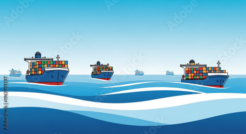 Container Ships Navigating the Ocean - A Maritime Transportation Scene.