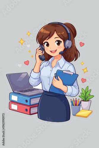 Friendly Secretary Sticker Style Illustration