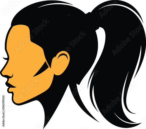 a woman's head with a ponytail isolated on white background, Vector