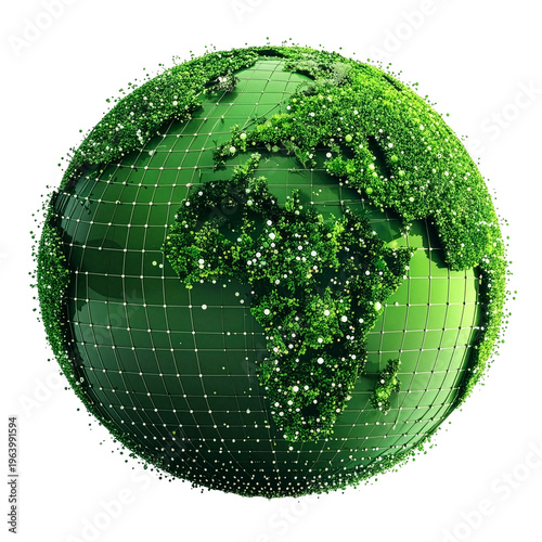 Digital Green Earth Globe with Grid Mesh Representing Sustainable Technology and Global Ecology