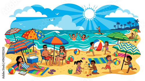 Children Playing on Sandy Beach.