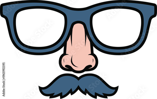 Funny disguise glasses with nose and mustache cartoon vector illustration for costume or prank concept isolated on white background