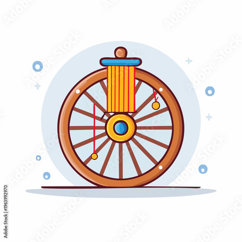 Traditional Indian Charkha Spinning Wheel Illustration.