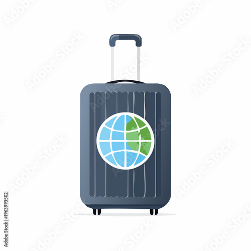 Travel suitcase with globe icon, ready for adventure.