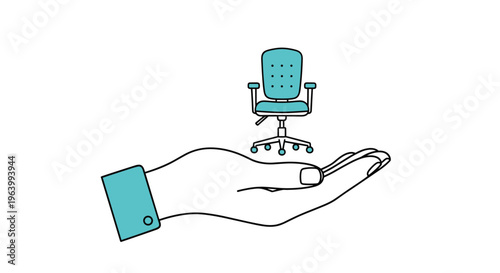 Career opportunity and job vacancy concept with a line art hand holding a small blue office chair icon.