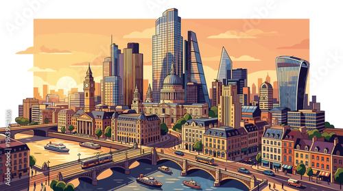 City Skyline with Modern Skyscrapers.