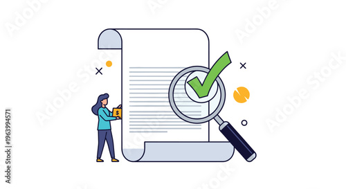 Financial audit and wealth management concept with a woman holding a money box next to a large checklist.