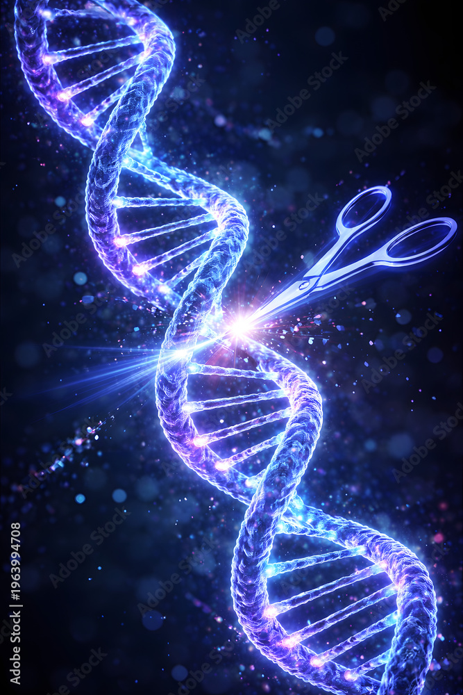 Obraz premium Genetic Engineering with DNA Helix and Scissors