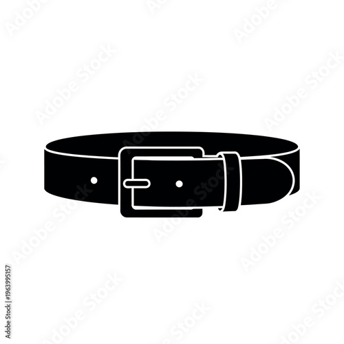 Black and white silhouette of a classic leather belt with a buckle.