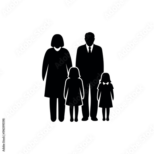Family silhouette with two parents and two children.