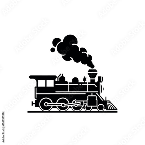 Vintage Steam Train Silhouette with Smoke.