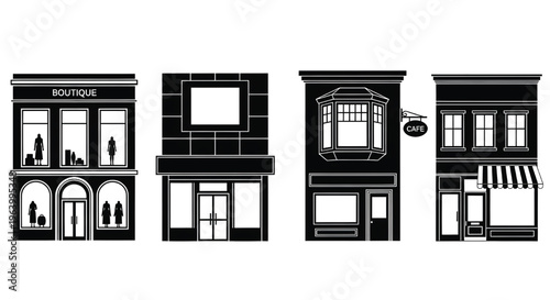 Architectural drawings of various storefronts