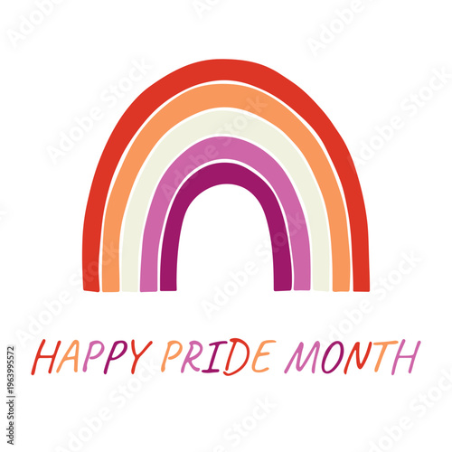 Colorful rainbow shape Lesbian pride flag Happy pride day LGBTQIA community Pride Month Vector hand drawn doodle for posters, stickers, logo, cards
