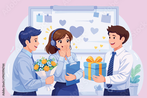 Friendly Secretary Office Scene Flat Vector Illustration