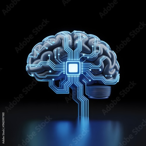 Brain-Computer Interface: A detailed depiction of a human brain integrated with futuristic digital circuits, symbolizing the cutting edge of technology and artificial intelligence. 