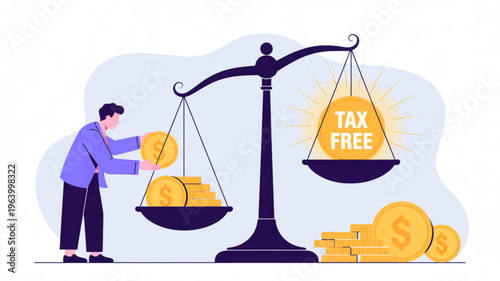 Businessman balancing coins on a scale with tax free savings concept for financial planning and investment