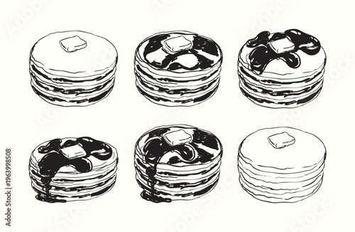 Vintage Stack of Pancakes with Melting Butter and Syrup Collection