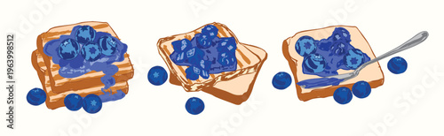 French Toast Collection with Fresh Blueberries and Jam Toppings