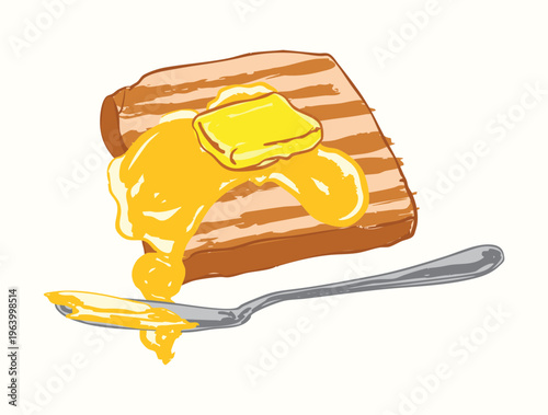 French Toast with Melted Butter and Honey Syrup