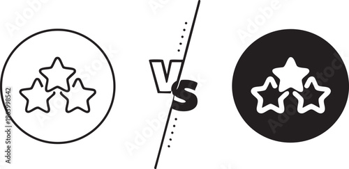 Three star rating icons one outlined and one filled representing comparison or choice for user feedback and ranking systems