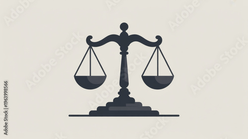 Black silhouette of balanced scales on a beige background symbolizing justice and equality