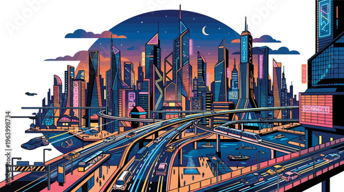 Cityscape with Elevated Highway Roads.