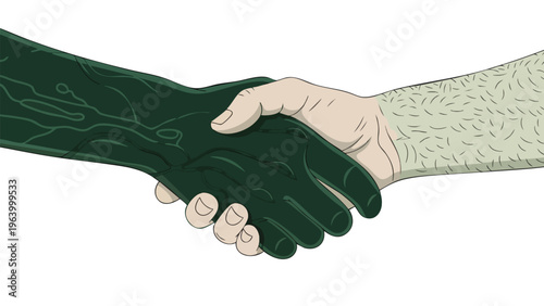 Human and AI Handshake Illustration: Digital Collaboration Concept