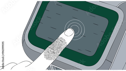 Fingerprint scan on a digital touchscreen device. Biometric authentication and security technology concept.