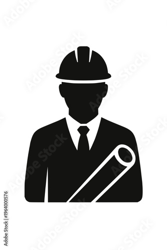 Engineer architect with blueprint silhouette vector illustration