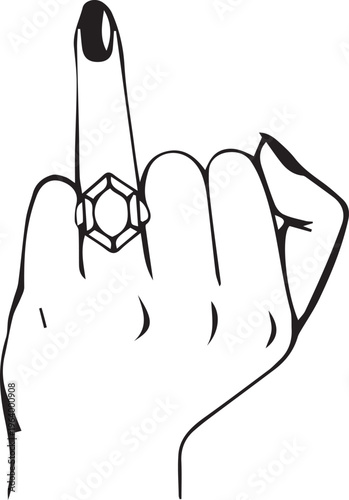 Minimalist Line Art of Hand Wearing Luxury Diamond Ring