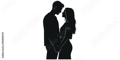 Two people holding hands silhouette, intimate connection moment, love and closeness concept, blue outline artwork, relationship unity design, flat vector illustration