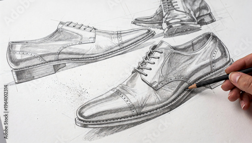 Classic Leather Shoe Multi Angle Pencil Sketch Study Sheet