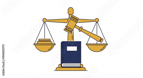 Golden scales of justice with gavel on law book symbolizing fairness and legal judgment