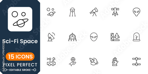 Sci fi space icon collection with rocket, astronaut, galaxy and cosmic symbols modern minimal vector design for futuristic projects