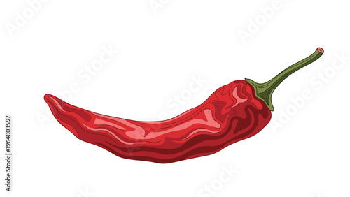 Red hot chili pepper illustration isolated on white background depicting a spicy food ingredient for culinary and cooking themes.