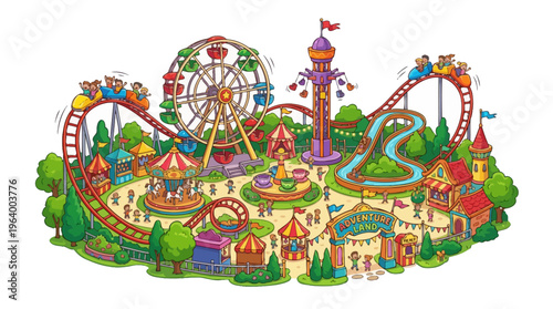 Colorful Amusement Park Ride Structures.