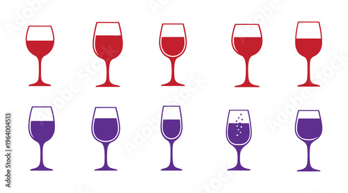 A creative vector set displaying multiple wine glass icons in color.