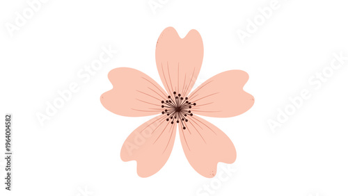 Beautiful light pink flower with five petals and a detailed dark center illustration for romantic and spring-themed design motifs.